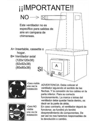 120 X 120 X 38 MM LUFT VENTILADOR AXIAL CON ASPAS METÁLICAS PARA CASSETT, INSERTABLE O CHIMENEA