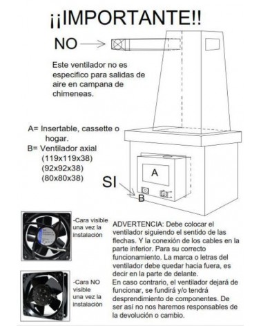 119 x 119 x 38 MM EBM VENTILADOR AXIAL CON ASPAS METÁLICAS PARA CASSETTE, INSERTABLE O CHIMENEA
